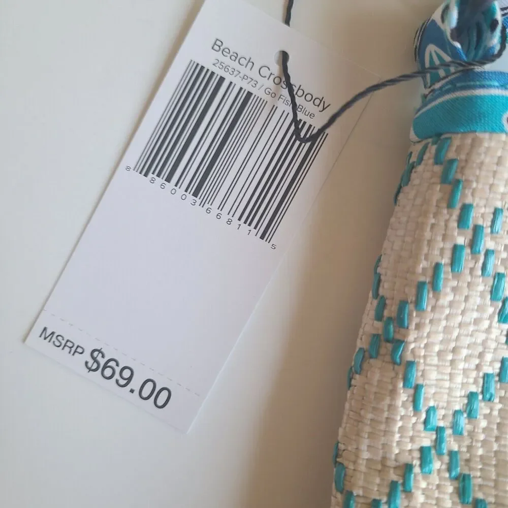 Vera Bradley Beach Crossbody Go Fish Blue Adjustable Strap Purse Summer Tropical